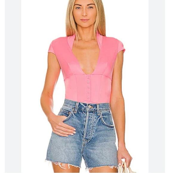 HAH x Revolve Had Me At Hello Bodysuit Medium Open Back in Rose Quartz Pink - Picture 3 of 8